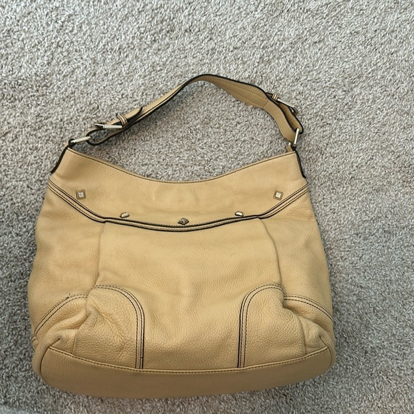 Authentic MCM Pale Yellow Pebbled Leather Studded Logo Motifs Shoulder Bag - Picture 14 of 15